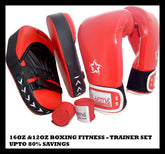 BOXING TRAINER SET- Straight Focus KICK GYM Pads 12oz 16oz Gloves Hand Wraps KIT