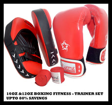 BOXING TRAINER SET- Straight Focus KICK GYM Pads 12oz 16oz Gloves Hand Wraps KIT