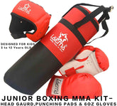 Boxing Trainer Set-Kids Filled Punch Bag Head Guard Gloves Kick Junior Children
