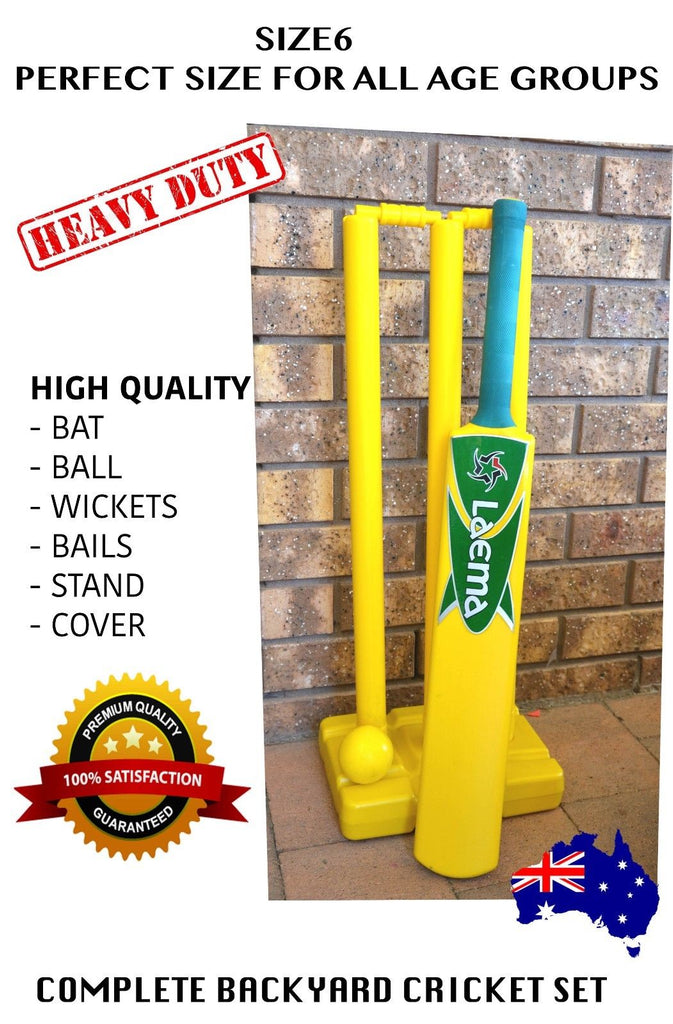 COMPLETE SAND BEACH BACKYARD BATSMAN CRICKET SET- BAT BALL BAILS STAND COVER