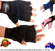 Pro Leather Mesh GEL Padded Gloves Gym Wear Exercise Workout Training Cycling