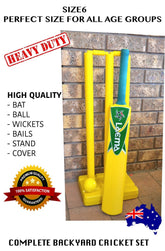 COMPLETE BEACH CRICKET SET BACKYARD PLAY BATSMAN - BAT BALL BAILS STAND SIZE 6