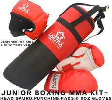 Junior Children Boxing Trainer Set-Kids Filled Punch Bag Head Guard Gloves Kick