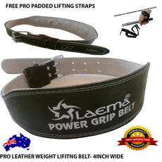 PRO POWER LEATHER WEIGHT LIFTING TRAINING BELT BODYBUILDING STRAPS SUPPORT 4"