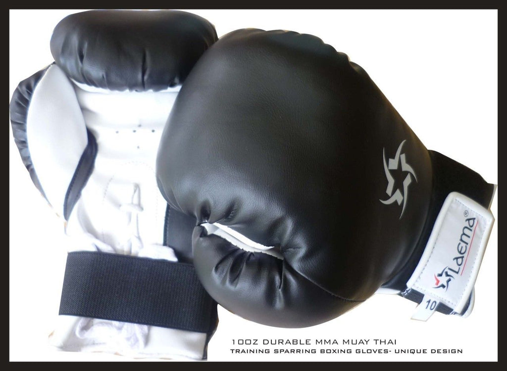 10OZ BLACK PROSTYLE TRAINING GYM MMA THAI KICK BOXING GLOVES + FREE Hand Wraps