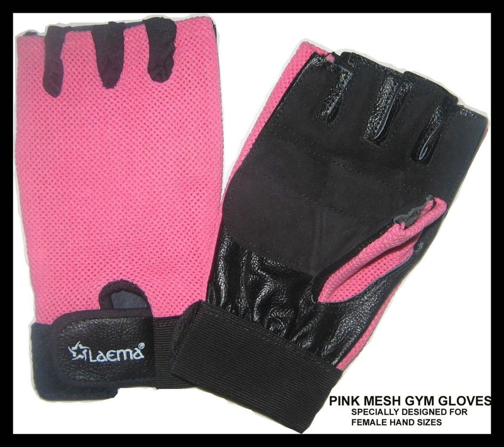 PINK LEATHER GYM WEIGHT LIFTING GLOVES- ITALIAN LYCRA- REDUCED TO CLEAR